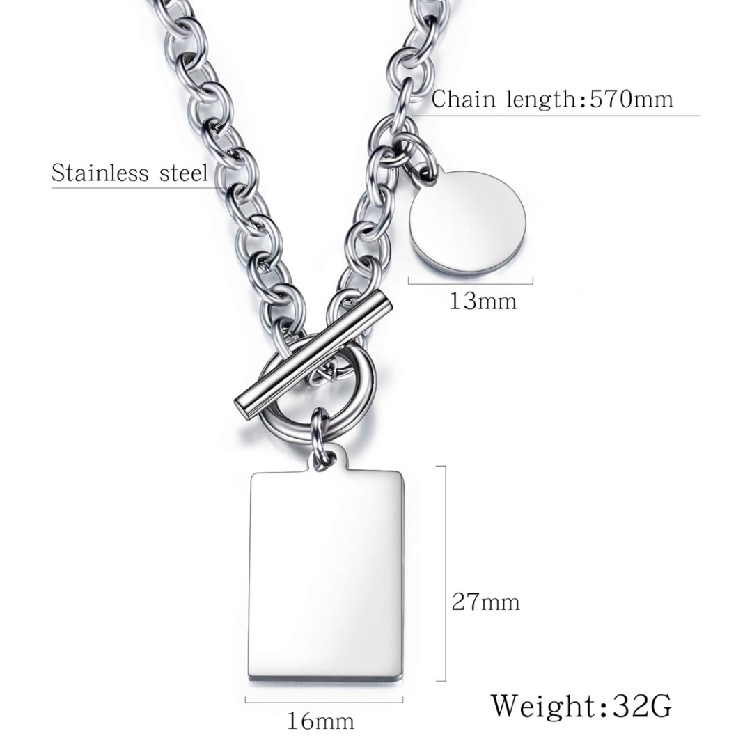 シルバー チタン 円型 プレートペンダント シンプルファッション ネックレス レディースのアクセサリー(ネックレス)の商品写真