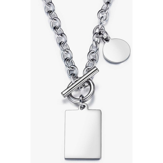 シルバー チタン 円型 プレートペンダント シンプルファッション ネックレス(ネックレス)