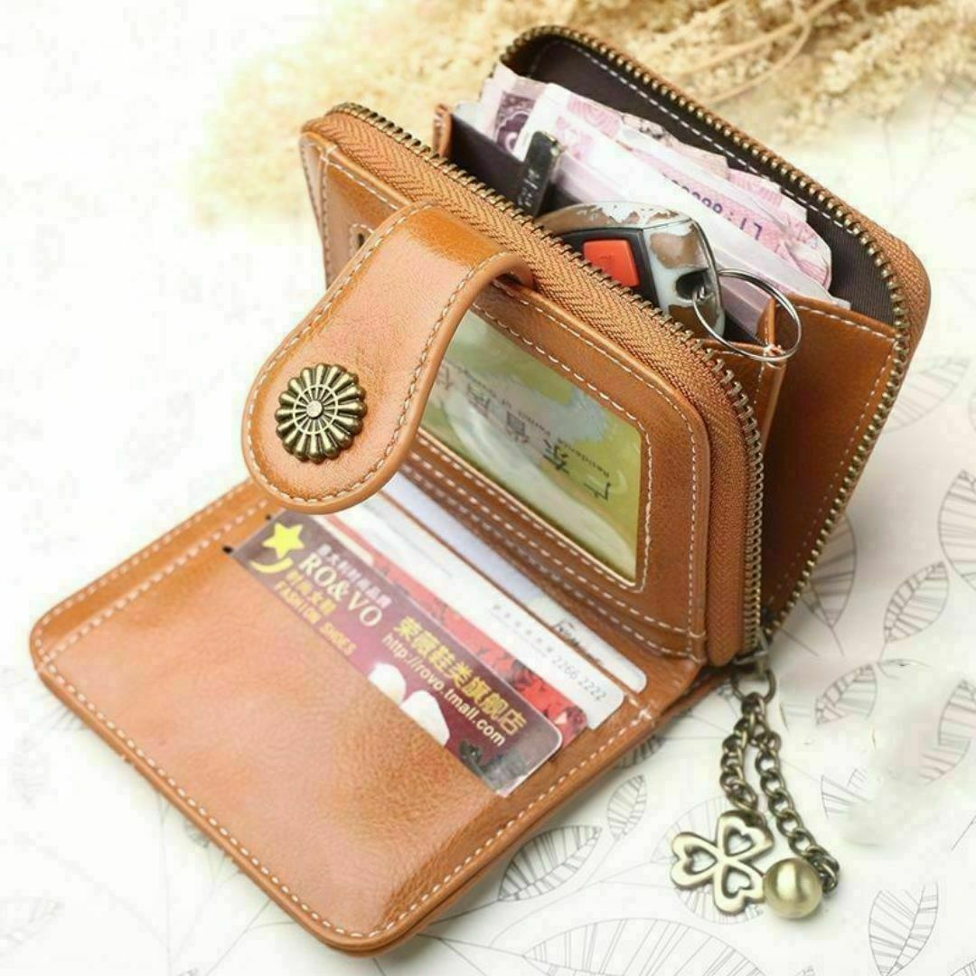 二つ折り財布 ミニ財布 ブラウン レディース 2つ折り財布 コインケース レディースのファッション小物(財布)の商品写真