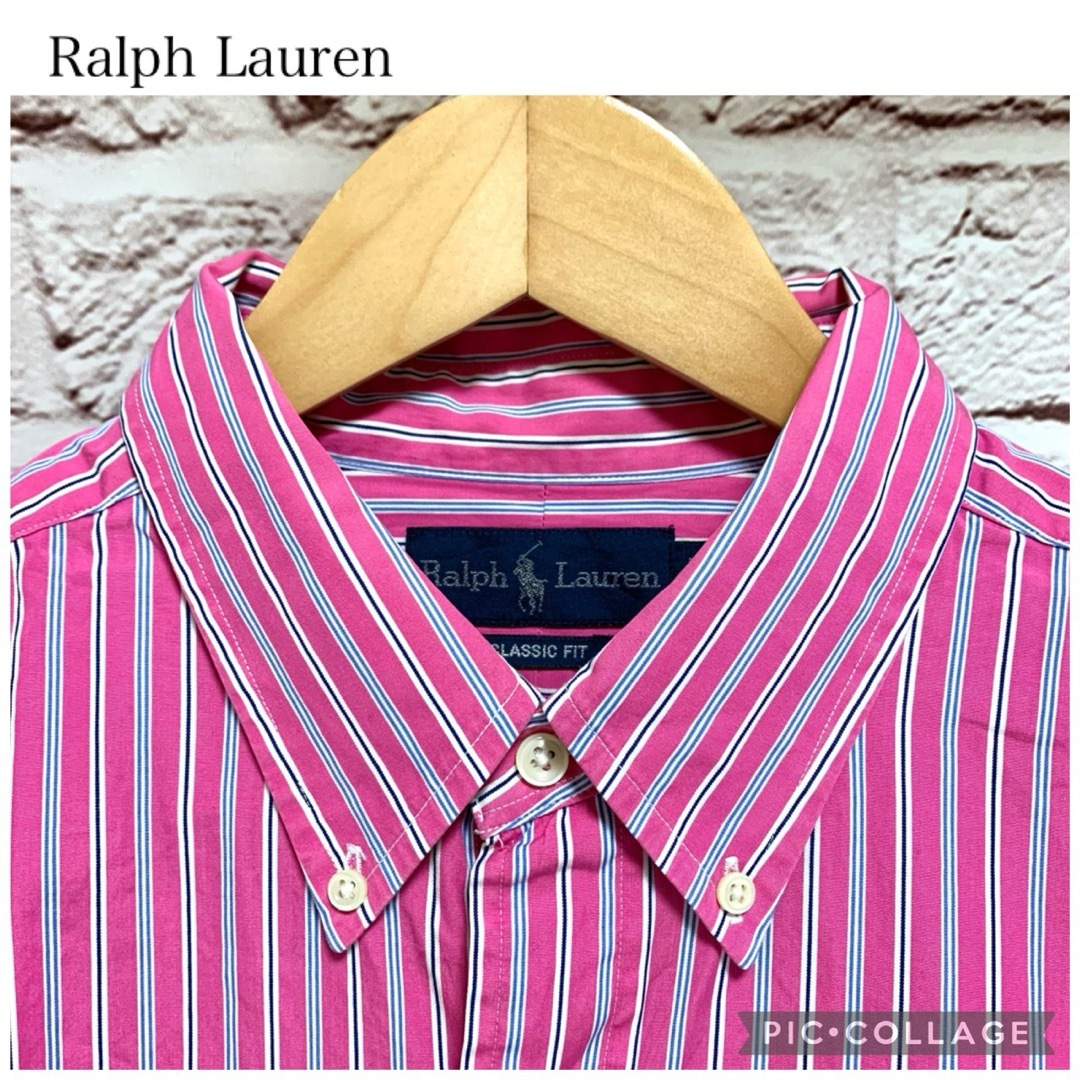 Ralph Lauren(ラルフローレン)の【極めて美品XL】ラルフローレンクラシックフィット　ピンクストライプ長袖シャツ メンズのトップス(シャツ)の商品写真