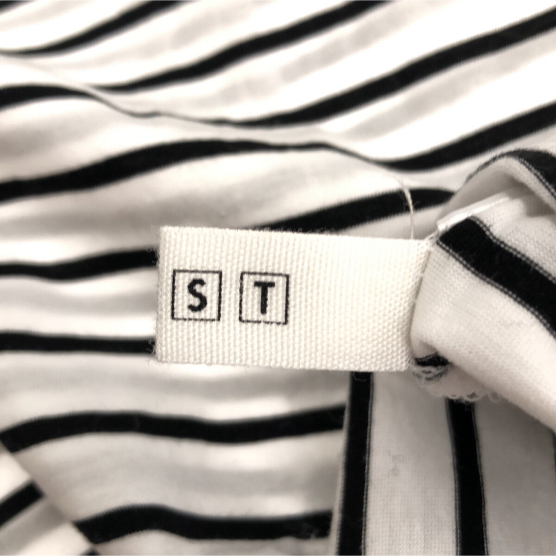 PLST(プラステ)のPLST プラステ トップス Tシャツ ラウンドネック ホワイト ボーダー M レディースのトップス(Tシャツ(半袖/袖なし))の商品写真