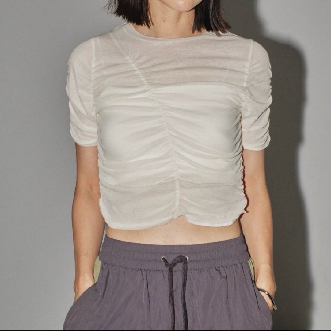 TODAYFUL(トゥデイフル)のtodayful Sheer Shirring T-shirts ホワイト レディースのトップス(Tシャツ(半袖/袖なし))の商品写真