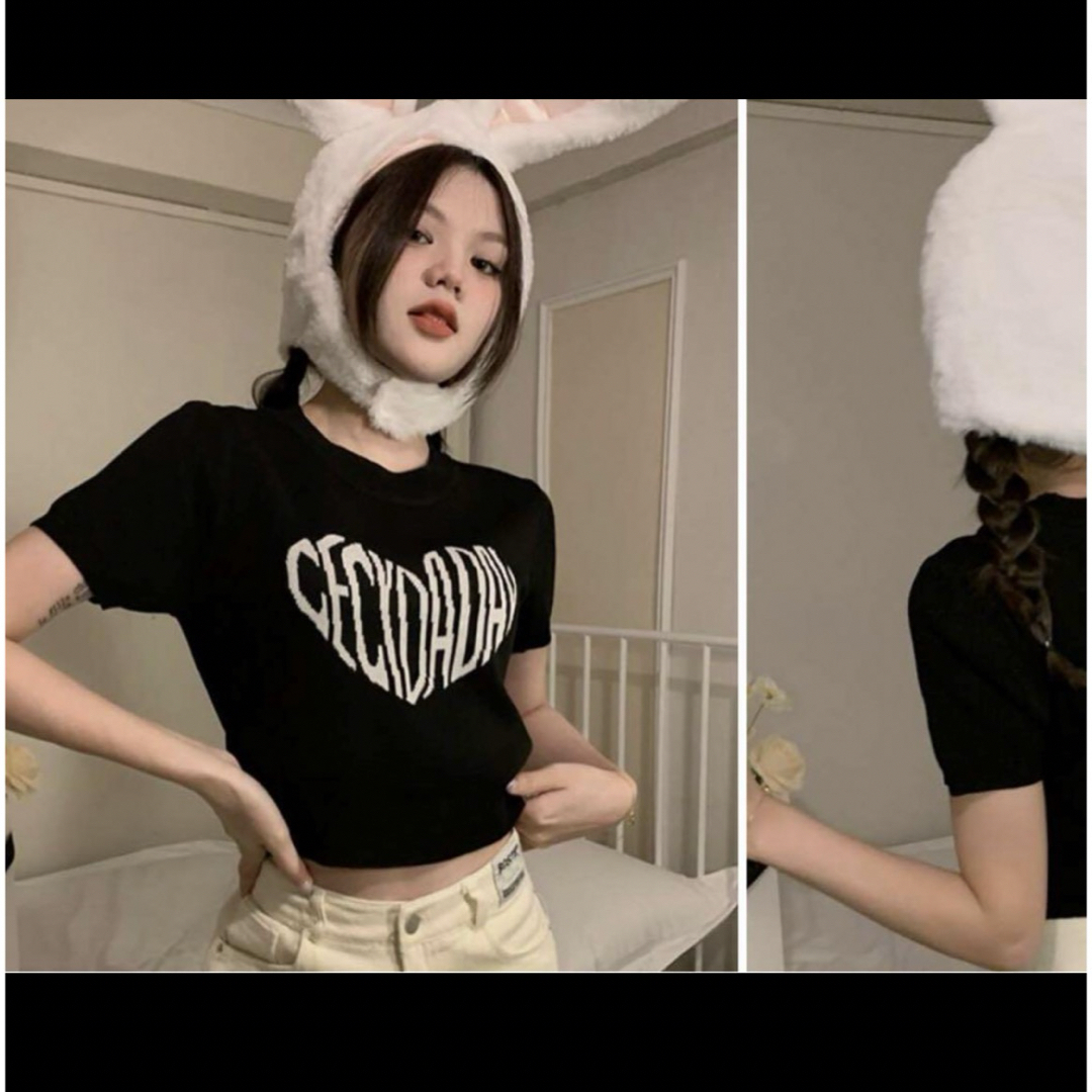 SHEIN(シーイン)の文字グラフィック クロップニットトップ　サマーニット　Tシャツ メンズのトップス(Tシャツ/カットソー(半袖/袖なし))の商品写真