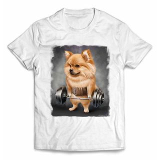 オレンジ ポメラニアン いぬ 犬 筋トレ Tシャツ メンズ レディース キッズ(Tシャツ/カットソー(半袖/袖なし))