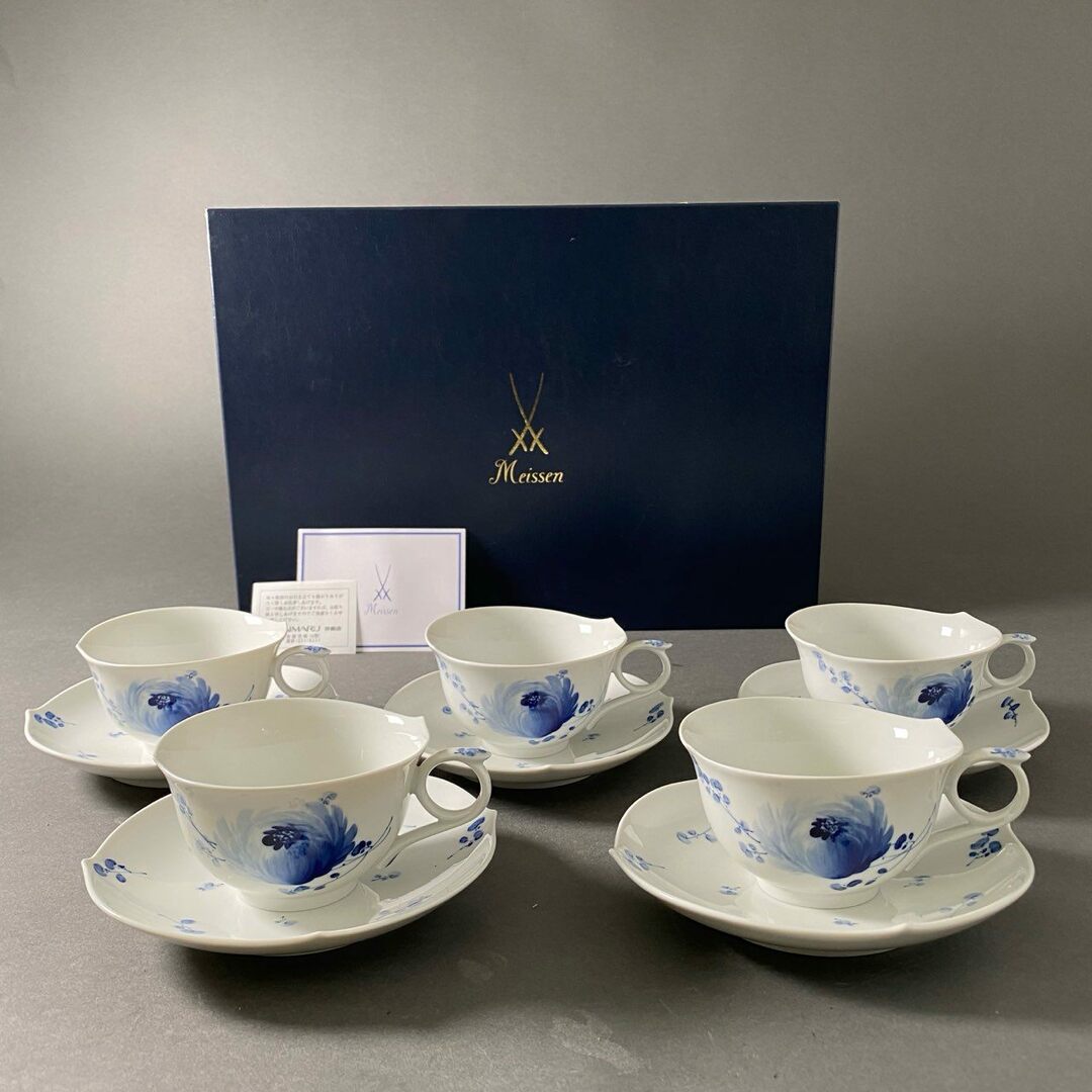 6e14 【5客セット】 Meissen マイセン 青い花 ティーカップ 6e14 【5客セット】 Meissen マイセン 青い花 ティーカップ