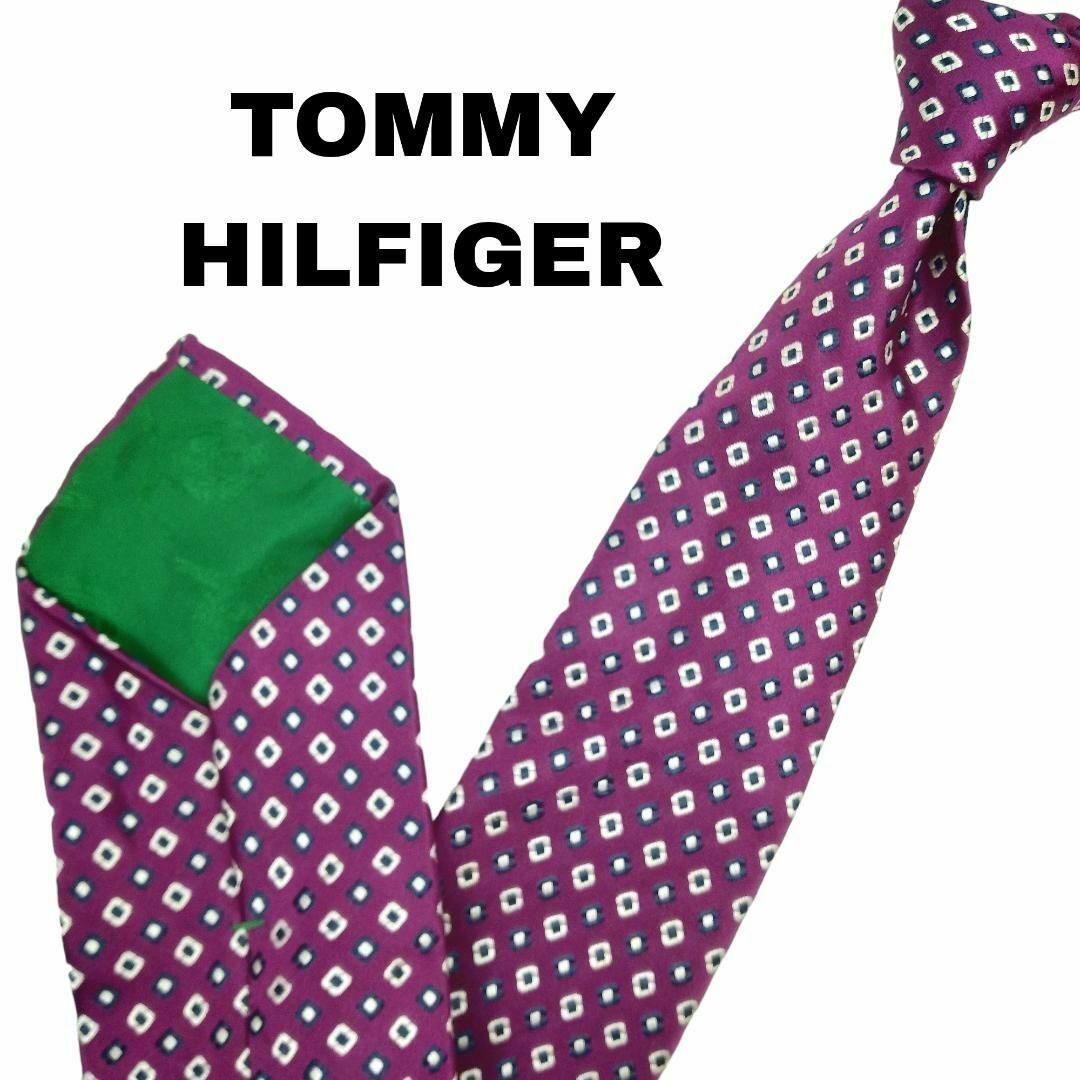 TOMMY HILFIGER(トミーヒルフィガー)のトミーヒルフィガー ネクタイ 小紋柄 スクエアドット柄 パープル 総柄u64 メンズのファッション小物(ネクタイ)の商品写真