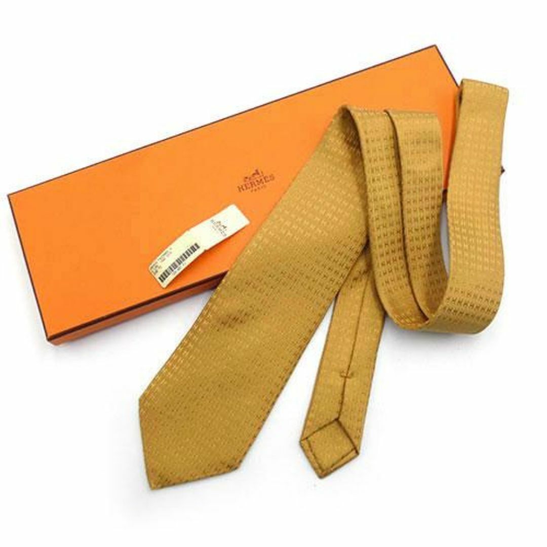 Hermes(エルメス)の美品 エルメス ブランド ネクタイ HERMES シルク ワイドタイ ジャガード ファソネ H 金 ゴールド メンズ 038189T OJ10387 メンズのファッション小物(ネクタイ)の商品写真