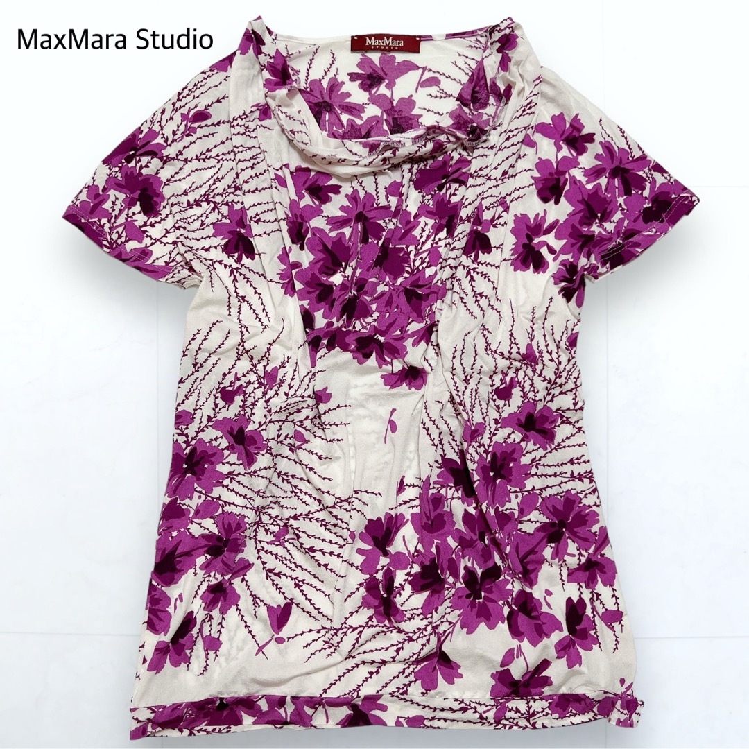 Max Mara(マックスマーラ)のマックスマーラステュディオ 花柄 総柄 ブラウス 透け感 ストレッチ ピンク レディースのトップス(カットソー(半袖/袖なし))の商品写真