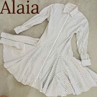 Alaia アライア　イタリア製　アシンメトリー　シャツワンピース　ストライプ(ロングワンピース/マキシワンピース)