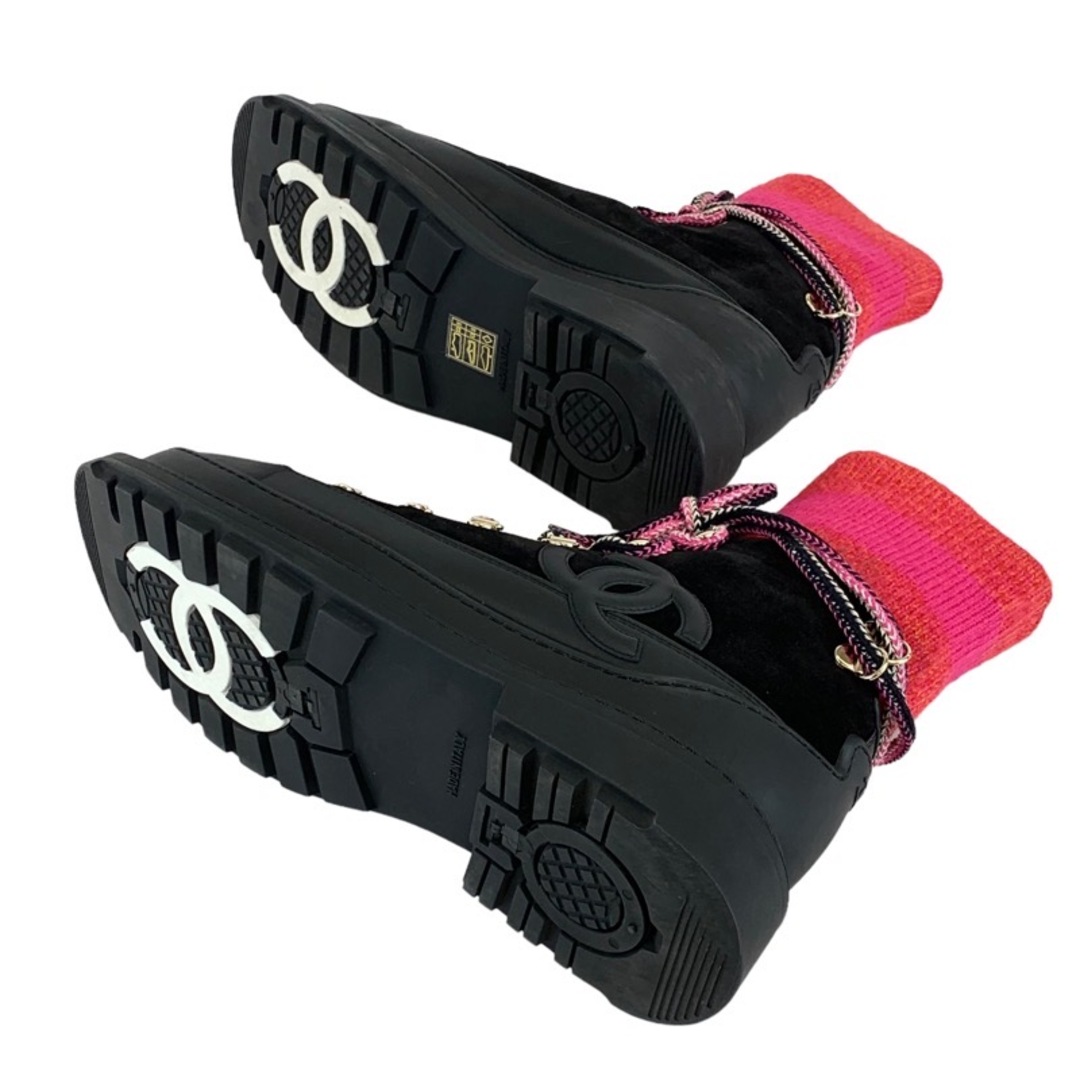 CHANEL(シャネル)のシャネル CHANEL ブーツ ショートブーツ 靴 シューズ レザー スエード ウール ブラック ピンク オレンジ系 スノーブーツ ココマーク レースアップ レディースの靴/シューズ(ブーツ)の商品写真
