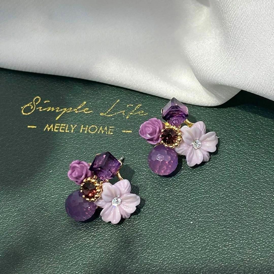 ︎✿︎Amethyst︎✿ ピアス S925 アメジスト 花 フラワー 可愛い  レディースのアクセサリー(ピアス)の商品写真