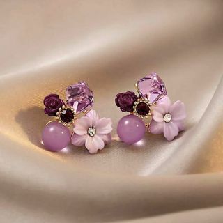 ︎✿︎Amethyst︎✿ ピアス S925 アメジスト 花 フラワー 可愛い (ピアス)