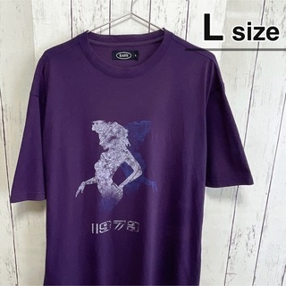 USA古着　Tシャツ　Lサイズ　パープル　紫　プリント　ロゴ　クルーネック　半袖(Tシャツ/カットソー(半袖/袖なし))