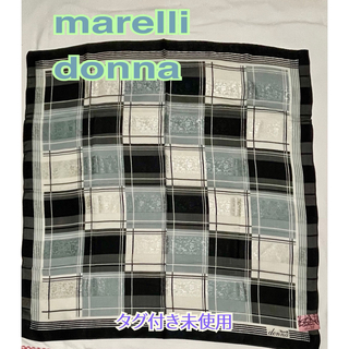 未使用　marelli donna シルク100 大判スカーフ　ブラック.グレー(バンダナ/スカーフ)
