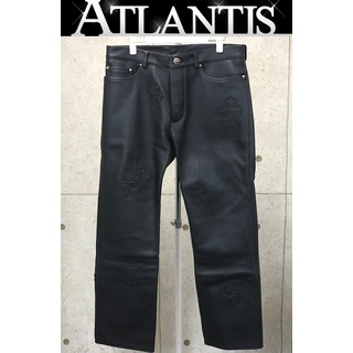 クロムハーツ(Chrome Hearts)のCHROME HEARTS 銀座店 クロムハーツ 新品 JEAN STRTLG LTHR クロスパッチ レザーパンツ 33インチ 黒 95043(その他)