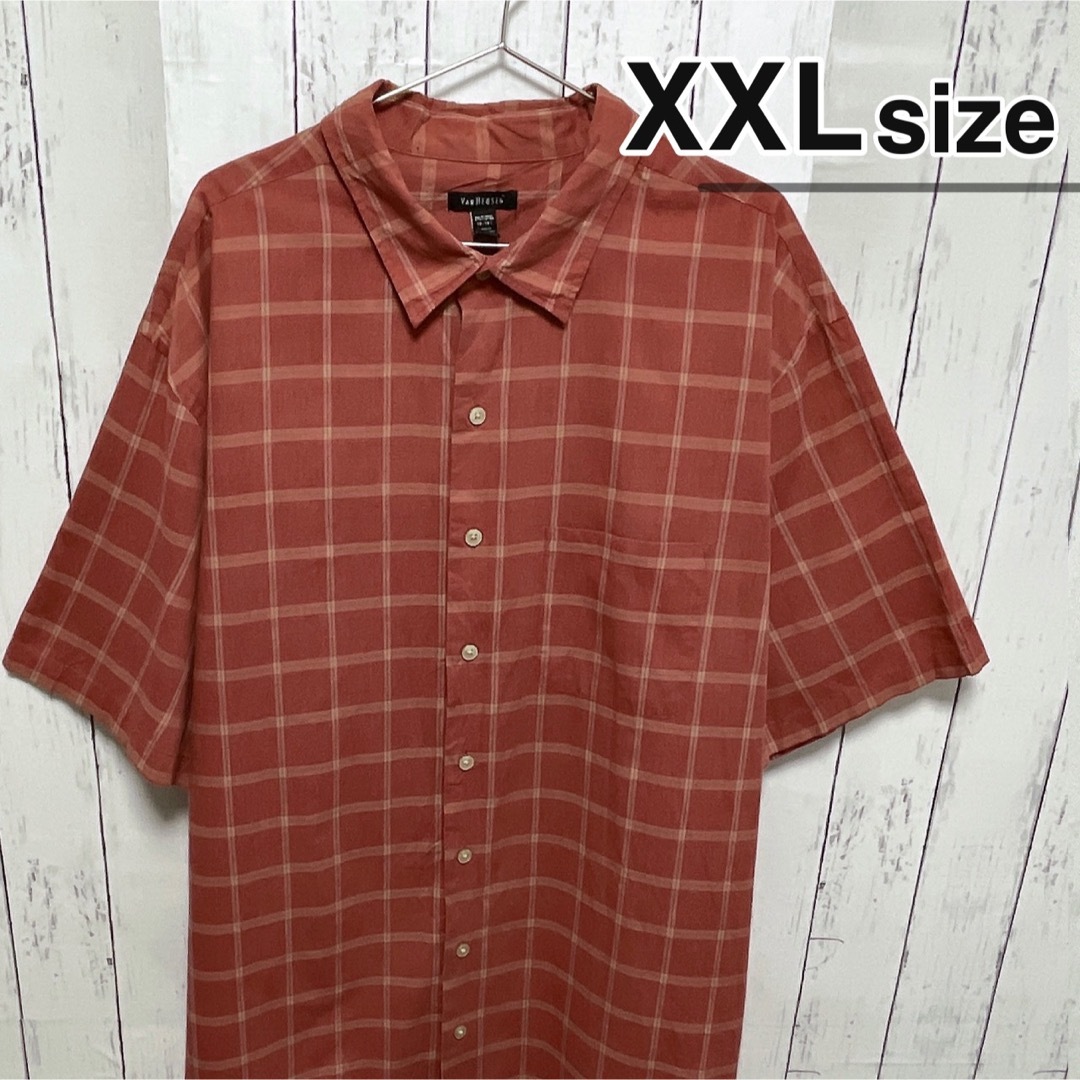 shirts(シャツ)のUSA古着　半袖シャツ　レッド　テラコッタ　チェック柄　VAN HEUSEN メンズのトップス(シャツ)の商品写真