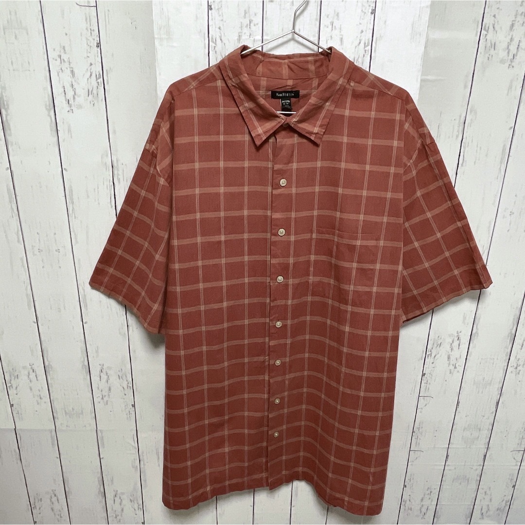 shirts(シャツ)のUSA古着　半袖シャツ　レッド　テラコッタ　チェック柄　VAN HEUSEN メンズのトップス(シャツ)の商品写真