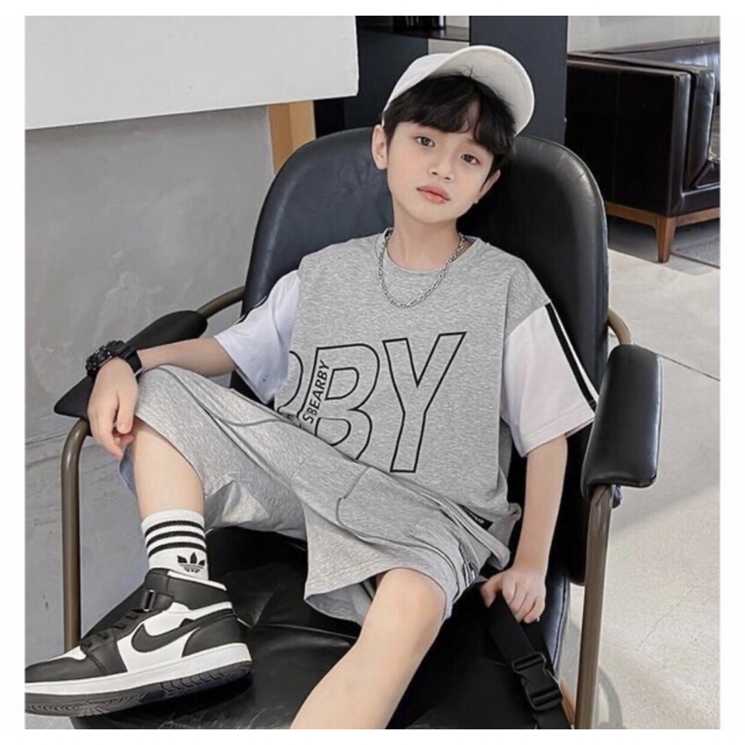 KSFA041子供服 上下セット Tシャツ+半パン 2点セット 春夏 キッズ/ベビー/マタニティのキッズ服男の子用(90cm~)(Tシャツ/カットソー)の商品写真