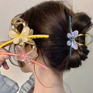 バンスクリップ 大きめ 蝶々 ヘアクリップ 韓国風 可愛い ヘアクリップ 髪留(バレッタ/ヘアクリップ)