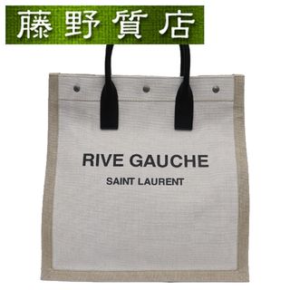  （美品）サンローラン SAINT LAURENT YSL ノース サウス リヴ ゴーシュ トート バッグ 632539 コットンリネン × レザー ベージュ 8076