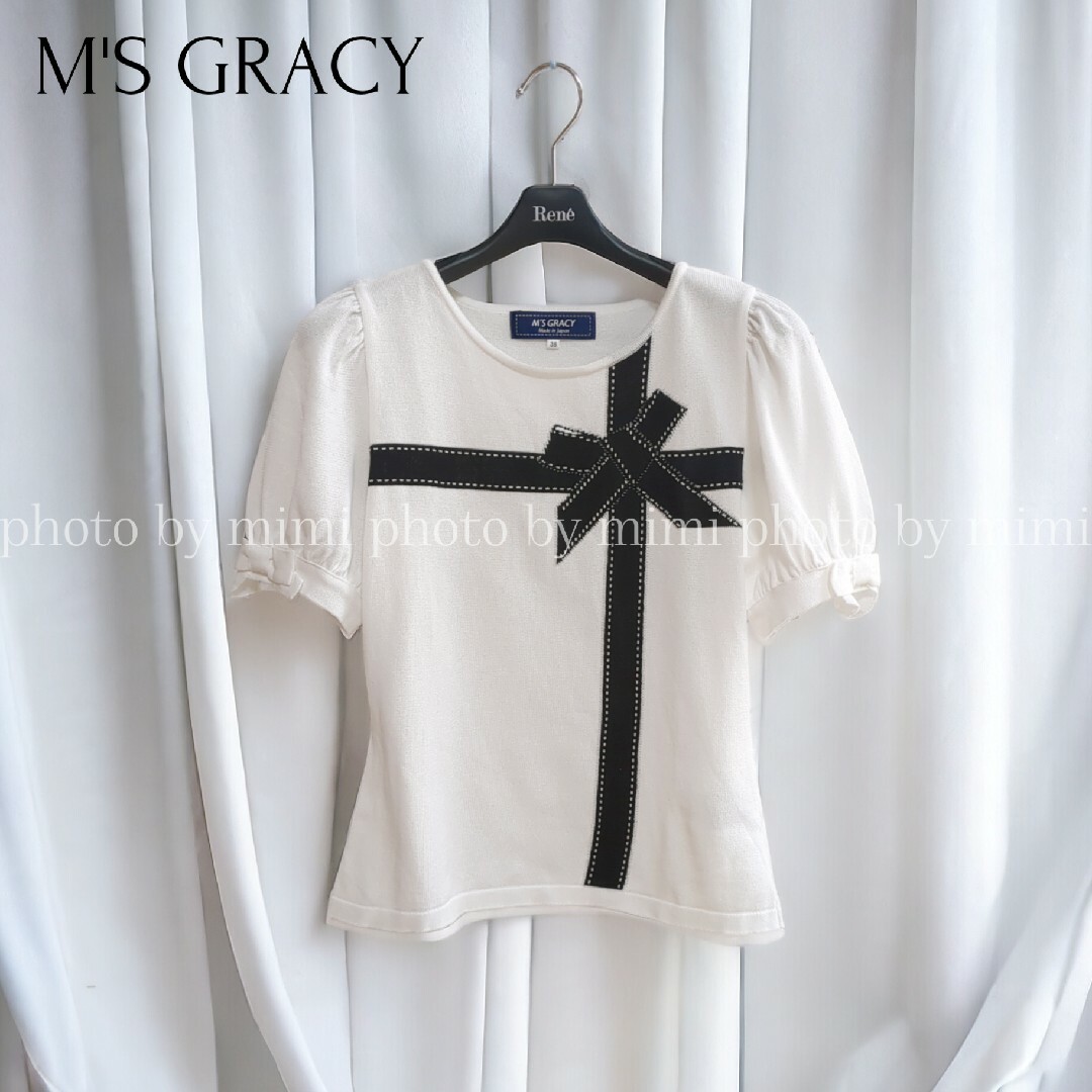 M'S GRACY(エムズグレイシー)のM'S GRACY*おリボン柄サマーニット レディースのトップス(ニット/セーター)の商品写真