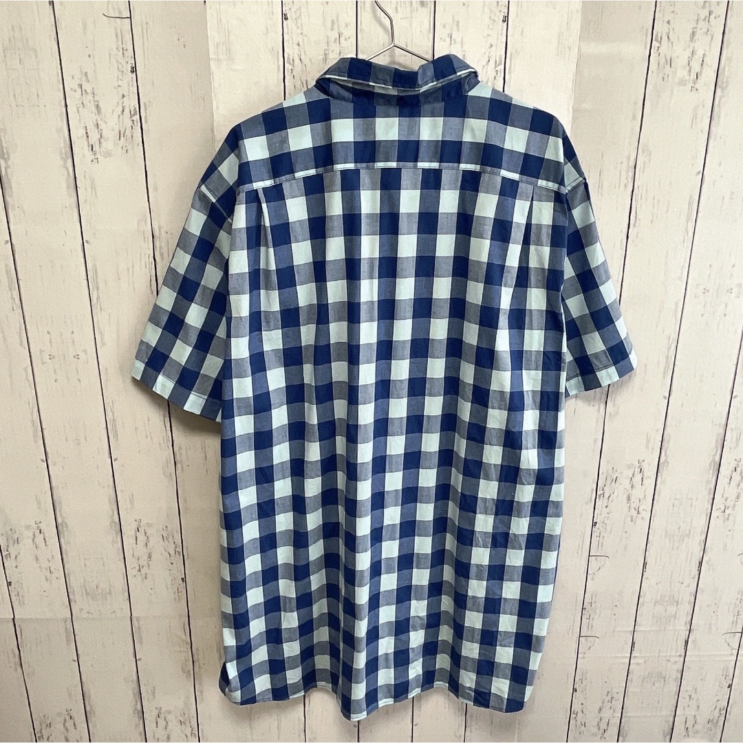 shirts(シャツ)のUSA古着　半袖シャツ　ドレスシャツ　3XL　チェック柄　ブルー　ネイビー　水色 メンズのトップス(シャツ)の商品写真