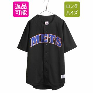 MLB オフィシャル TRUE FAN メッツ ベースボール シャツ メンズ L ゲームシャツ ユニフォーム メジャーリーグ 半袖シャツ 重ね着 ブラック(ウェア)