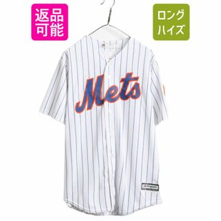 USA製 MLB オフィシャル Majestic メッツ ベースボール シャツ メンズ L 古着 ユニフォーム ゲームシャツ メジャーリーグ 野球 半袖シャツ(ウェア)