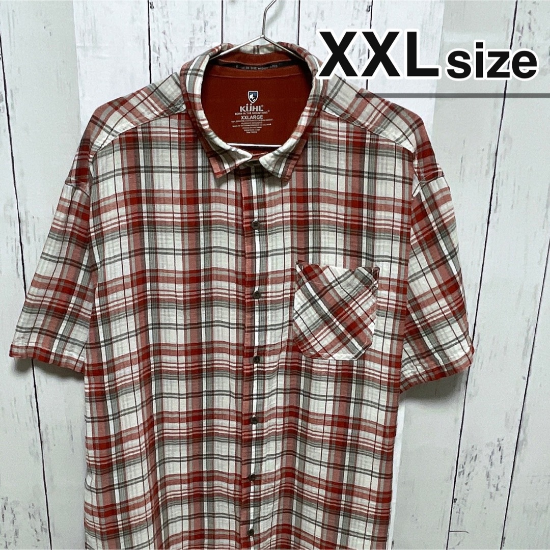 shirts(シャツ)のUSA古着　半袖シャツ　XXL　チェック柄　レッド　ホワイト　オーバーサイズ メンズのトップス(シャツ)の商品写真