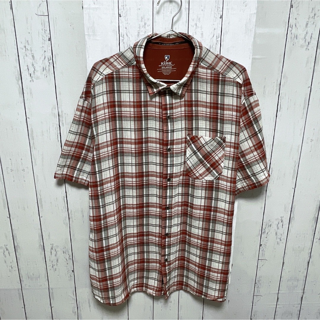 shirts(シャツ)のUSA古着　半袖シャツ　XXL　チェック柄　レッド　ホワイト　オーバーサイズ メンズのトップス(シャツ)の商品写真