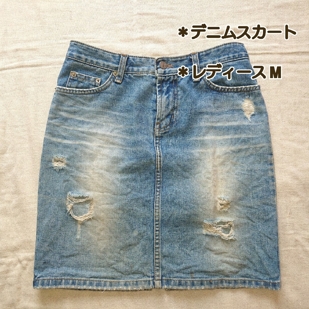 レディース M：ダメージ デニムスカート レディースのスカート(ミニスカート)の商品写真