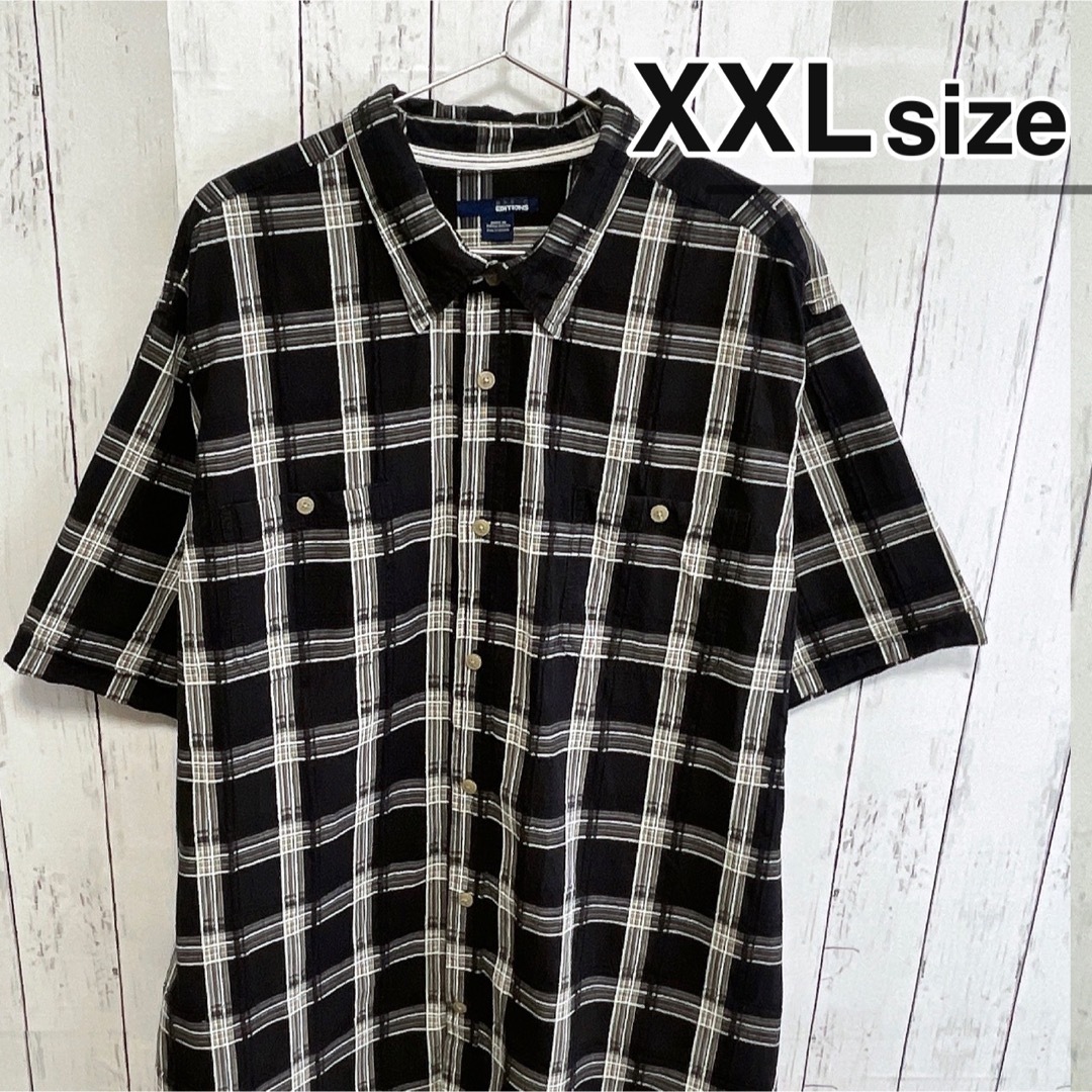 shirts(シャツ)のUSA古着　半袖シャツ　XXL　ブラック　チェック柄　コットン　オーバーサイズ メンズのトップス(シャツ)の商品写真