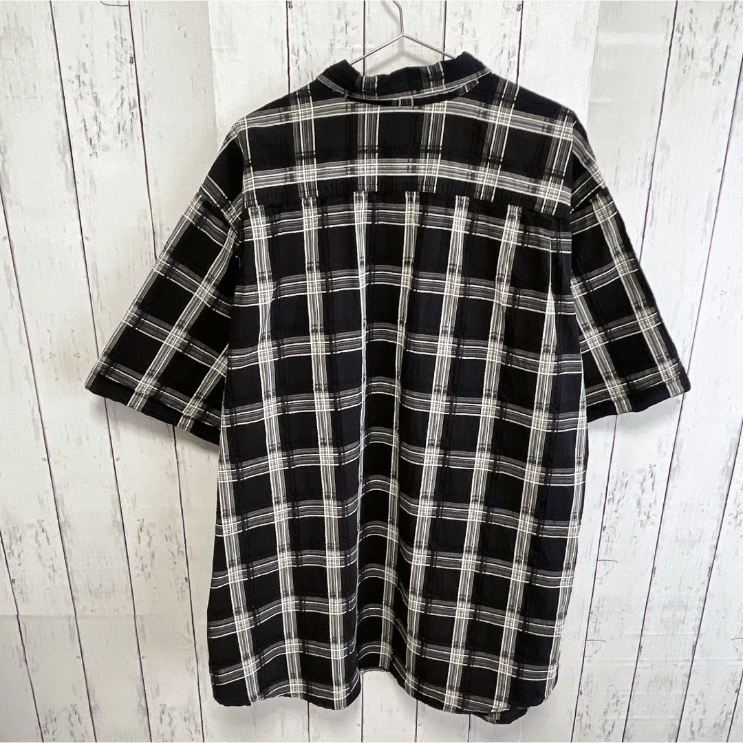 shirts(シャツ)のUSA古着　半袖シャツ　XXL　ブラック　チェック柄　コットン　オーバーサイズ メンズのトップス(シャツ)の商品写真