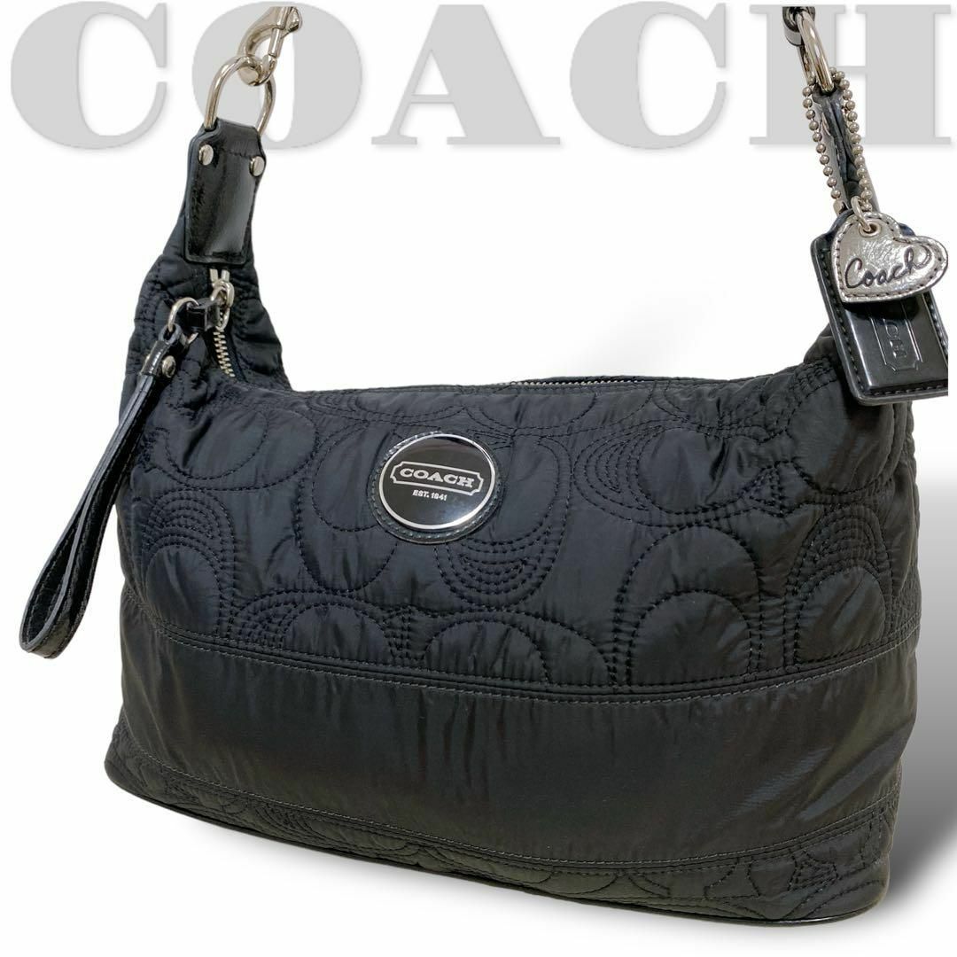 COACH(コーチ)の美品【コーチ】F17720　ショルダーバッグ　シグネチャー　ホーボーナイロン　黒 レディースのバッグ(ハンドバッグ)の商品写真