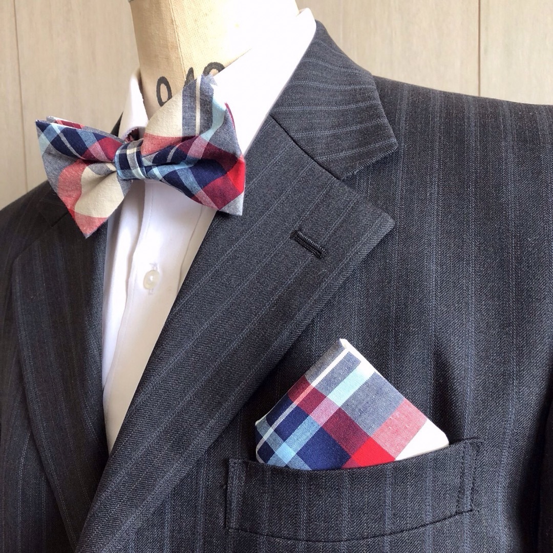 蝶ネクタイ　ポケットチーフ2点セット/メンズ/3色ベースチェック メンズのファッション小物(ネクタイ)の商品写真