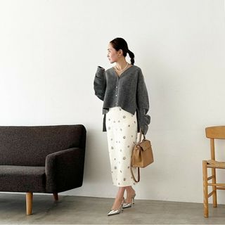 Drawer - ブルレア  Original embroidery tweed skirt