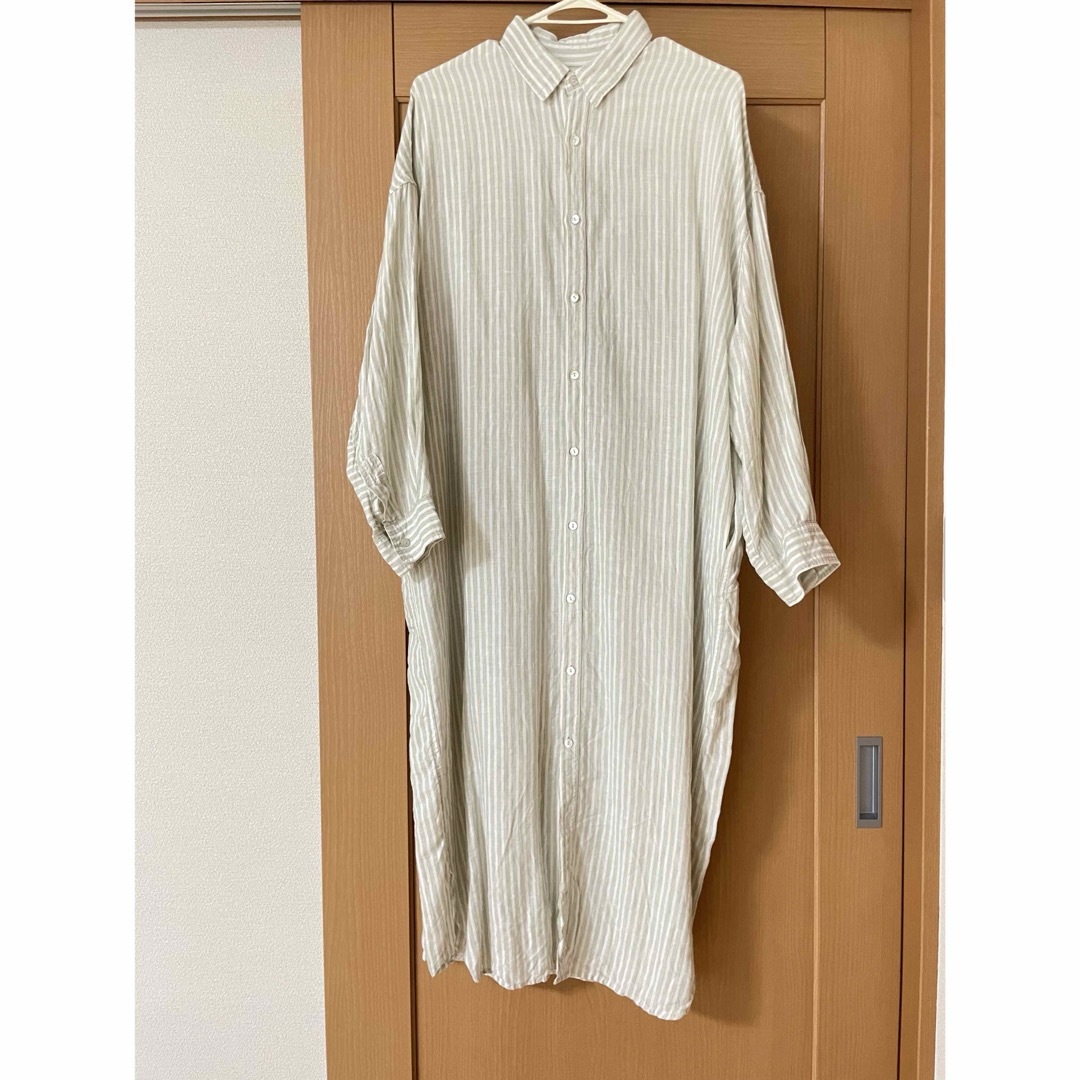 ARGUE(アギュー)のargue STRIPE LINEN SOLODITY SHIRT DRESS レディースのワンピース(ロングワンピース/マキシワンピース)の商品写真