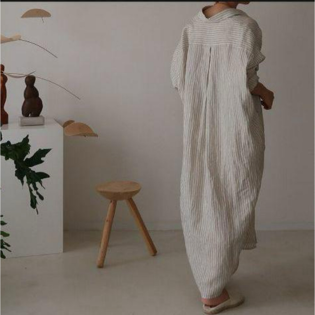 ARGUE(アギュー)のargue STRIPE LINEN SOLODITY SHIRT DRESS レディースのワンピース(ロングワンピース/マキシワンピース)の商品写真