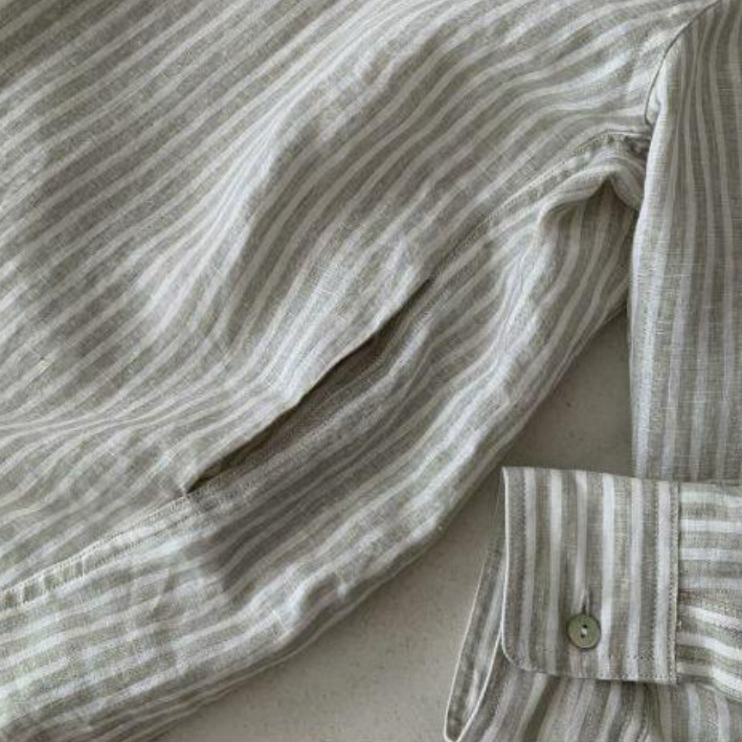 ARGUE(アギュー)のargue STRIPE LINEN SOLODITY SHIRT DRESS レディースのワンピース(ロングワンピース/マキシワンピース)の商品写真