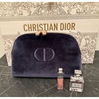 クリスチャンディオール(Christian Dior)の新品　限定非売品Diorポーチ ネイビー ベロア ホリデー(ポーチ)