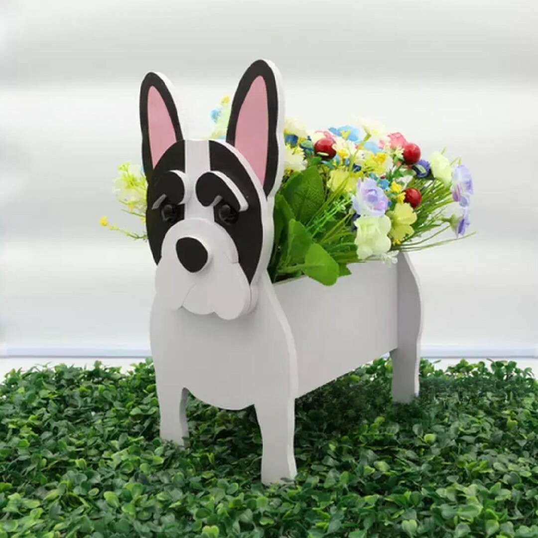 【ラスト1点】フレンチブルドッグ ペット プランター ガーデニング 鉢植え 犬 ハンドメイドのフラワー/ガーデン(プランター)の商品写真