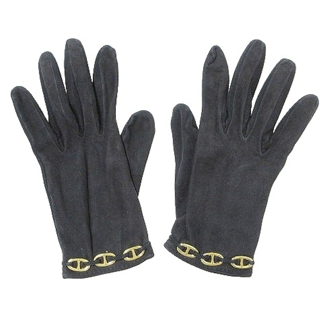 Hermes(エルメス)のエルメス シェーヌダンクル 手袋 グローブ スエード 7 1/2 黒 IBO53 レディースのファッション小物(手袋)の商品写真