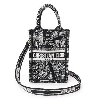 クリスチャンディオール(Christian Dior)のクリスチャンディオール プラン ドゥ パリ plan de paris dior ブックトート バーティカル ミニ フォンバッグ  2WAY ショルダー ハンドバッグ 斜め掛け コットン ブラック ホワイト 黒 白 S5555COMP アンティークゴールド金具  Christian Dior（新品・未使用品）(ハンドバッグ)