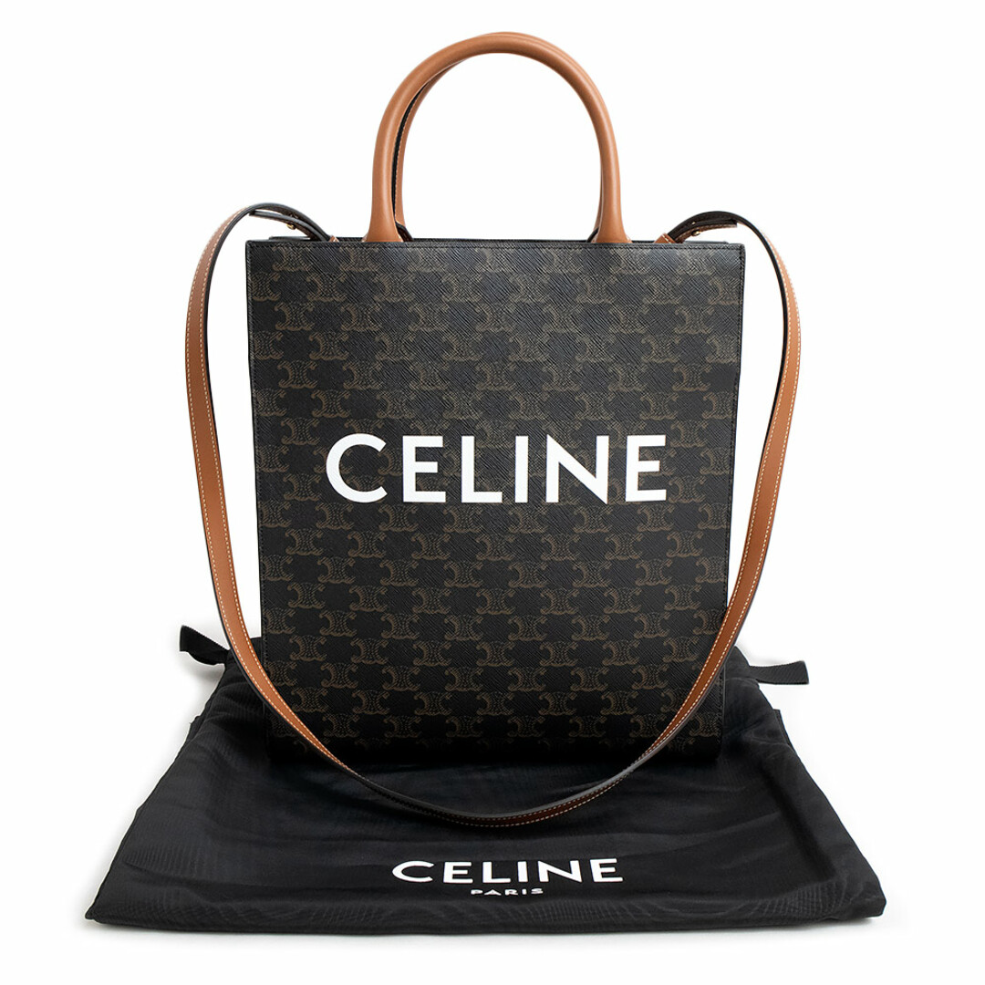 celine(セリーヌ)のセリーヌ セリーヌ CELINE スモール バーティカル カバ 2way ショルダー ハンドバッグ 斜め掛け トリオンフキャンバス カーフスキン レザー タン ブラウン 茶 ゴールド金具 191542 CELINE（新品・未使用品） レディースのバッグ(ハンドバッグ)の商品写真