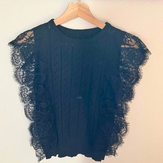 美品⭐︎レース　サマーニット　カットソー(カットソー(半袖/袖なし))