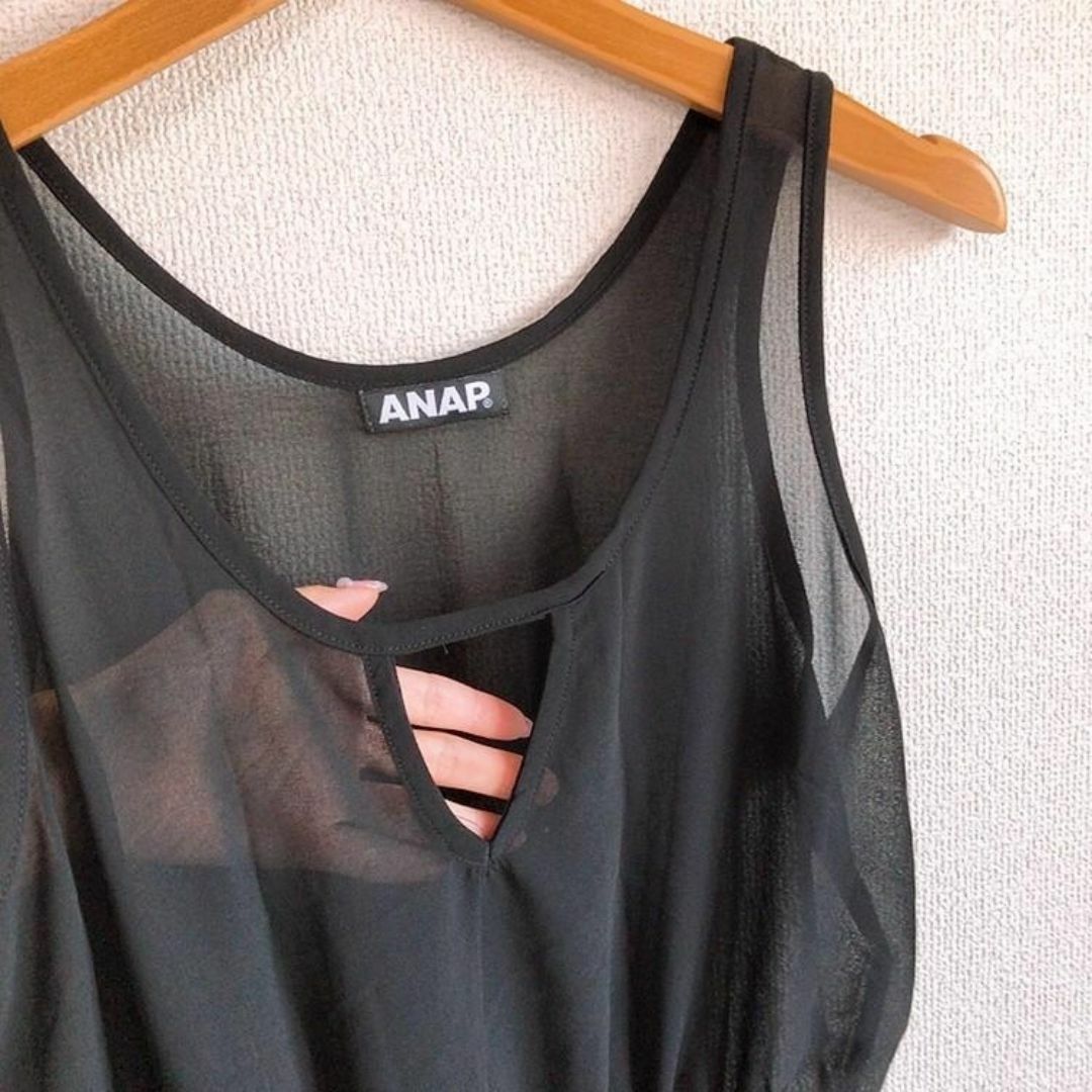 ANAP(アナップ)のANAP♡試着のみ♡透け感シフォントップス♡ブラックF♡ギャル♡アナップ♡ レディースのトップス(タンクトップ)の商品写真