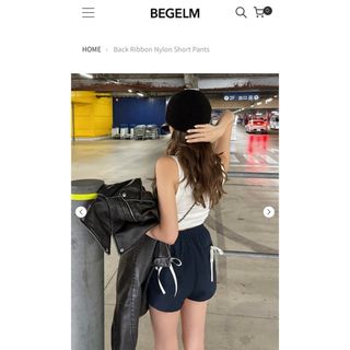 BEGELM バックリボンナイロンショートパンツ　ネイビー