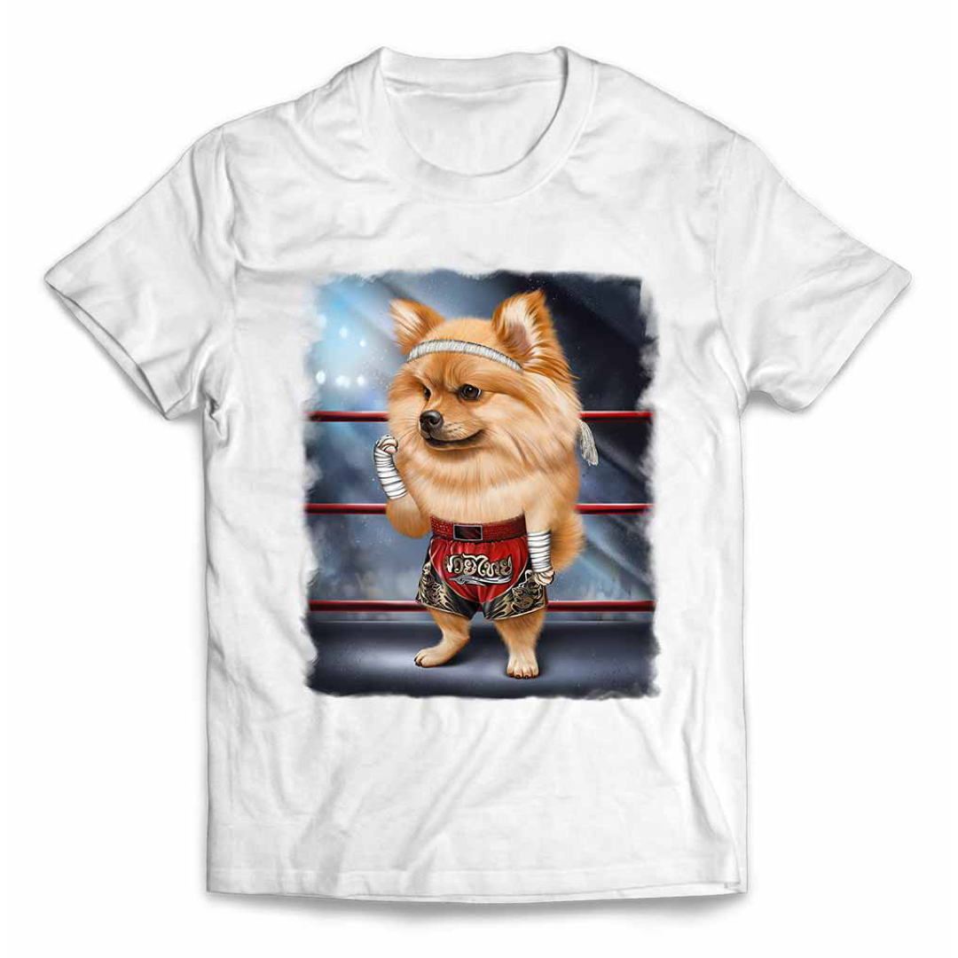 ポメラニアン 犬 いぬ 筋トレ ムエタイ キックボクシング 半袖 Tシャツ メンズのトップス(Tシャツ/カットソー(半袖/袖なし))の商品写真