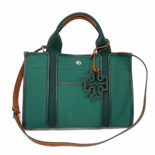 トリーバーチ(Tory Burch)のTory Burch トリーバーチ ツイル スモール トート キャンバス 2WAY ショルダーバッグ ダブルT ロゴ コットン グリーン トートバッグ 142577(トートバッグ)