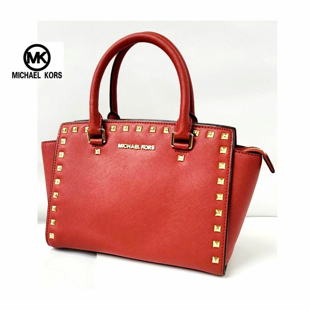 Michael Kors(マイケルコース)のMICHAEL KORS マイケルコース スタッズ レザー トートバッグ レッド レディースのバッグ(トートバッグ)の商品写真